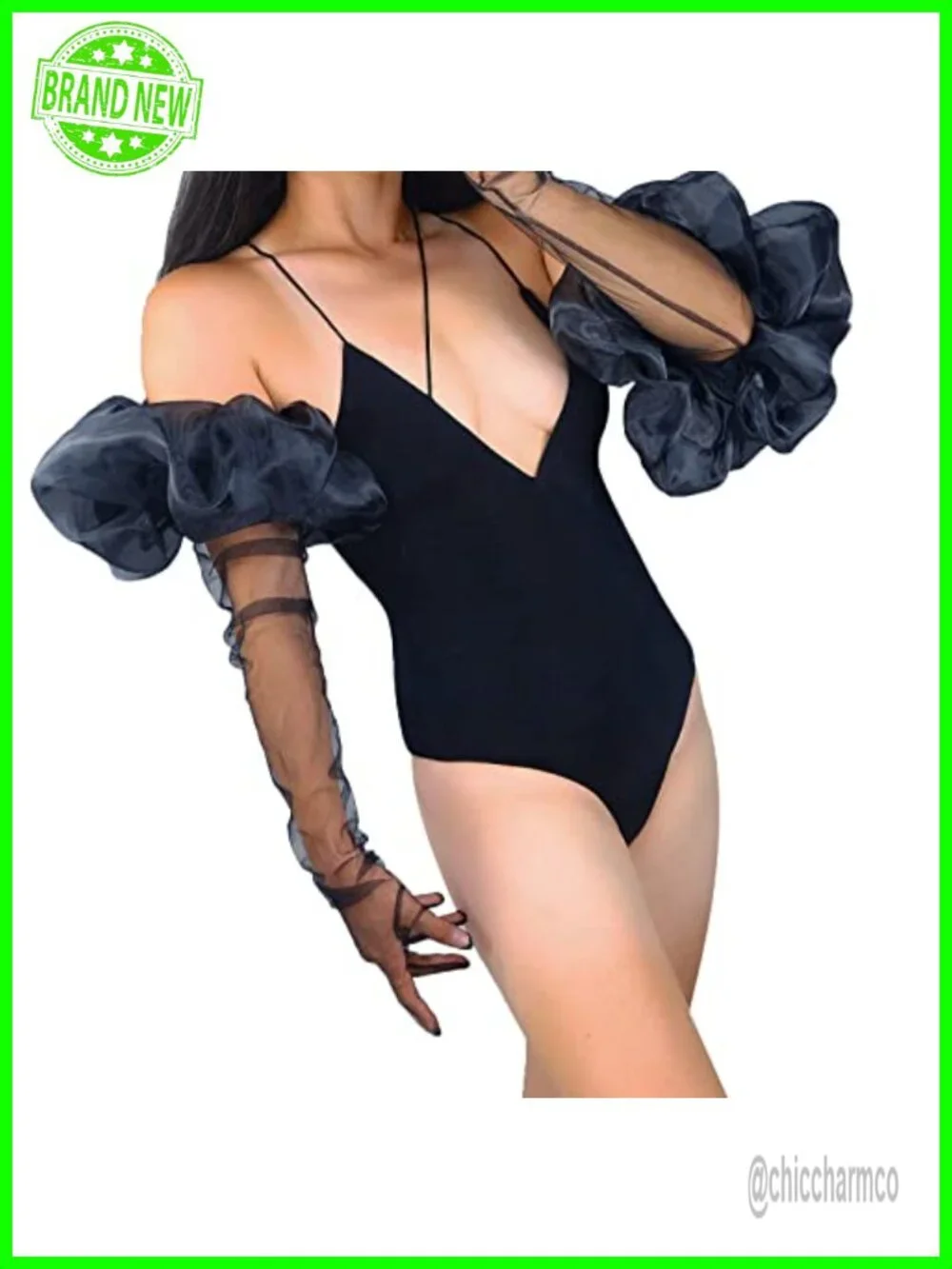 Women Extra Long Opera Gloves Puff Sleeve Silk Ruffle Cuff Mesh Evening Wedding